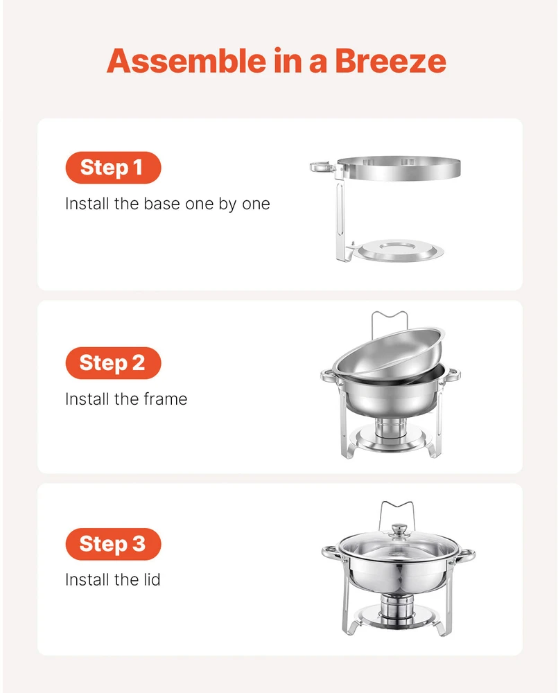 VEVOR apvalus chafing dish 4,7 l dubenėlis, 2 vnt.