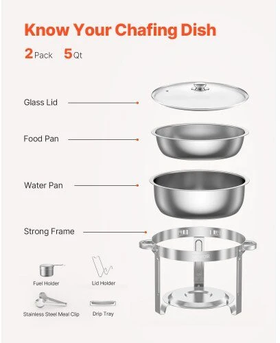 VEVOR apvalus chafing dish 4,7 l dubenėlis, 2 vnt.