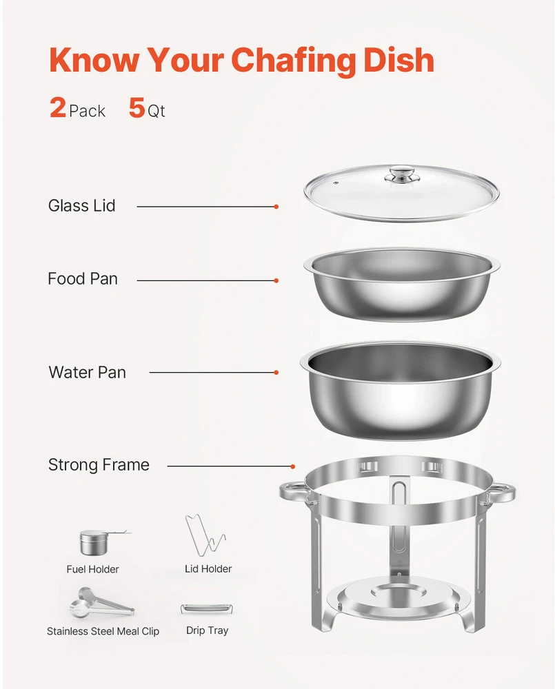 VEVOR apvalus chafing dish 4,7 l dubenėlis, 2 vnt.