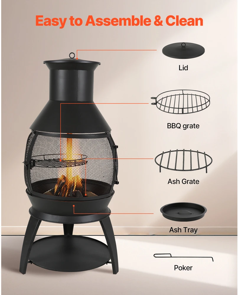 VEVOR 56 cm lauko kaminas su kepsnine