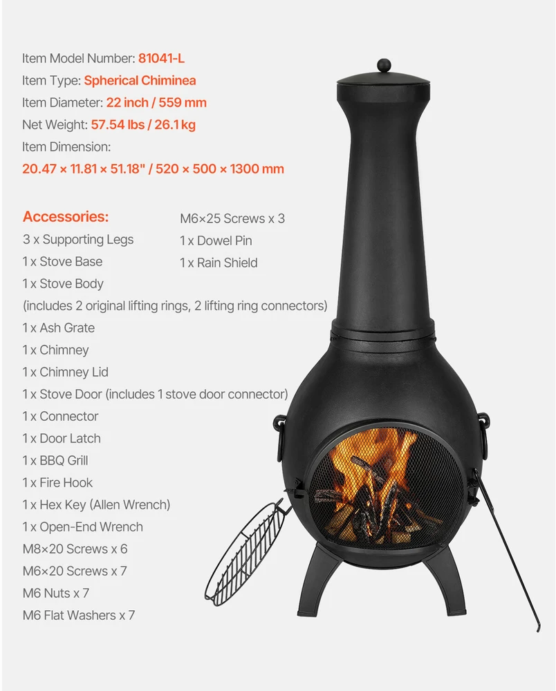VEVOR 56 cm lauko aliuminė kaminė su kepsnine
