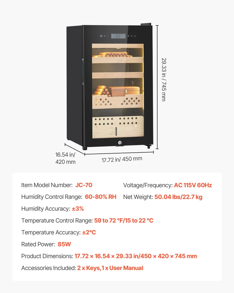 Drėkintuvas VEVOR Elektrinis humidoras su vėsinimu ir kontrole