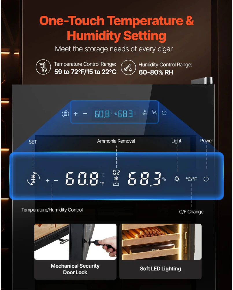 Drėkintuvas VEVOR Elektrinis humidoras su vėsinimu ir kontrole