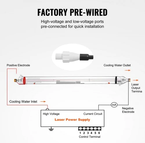 VEVOR 90W CO2 lazerio vamzdis 1250 mm