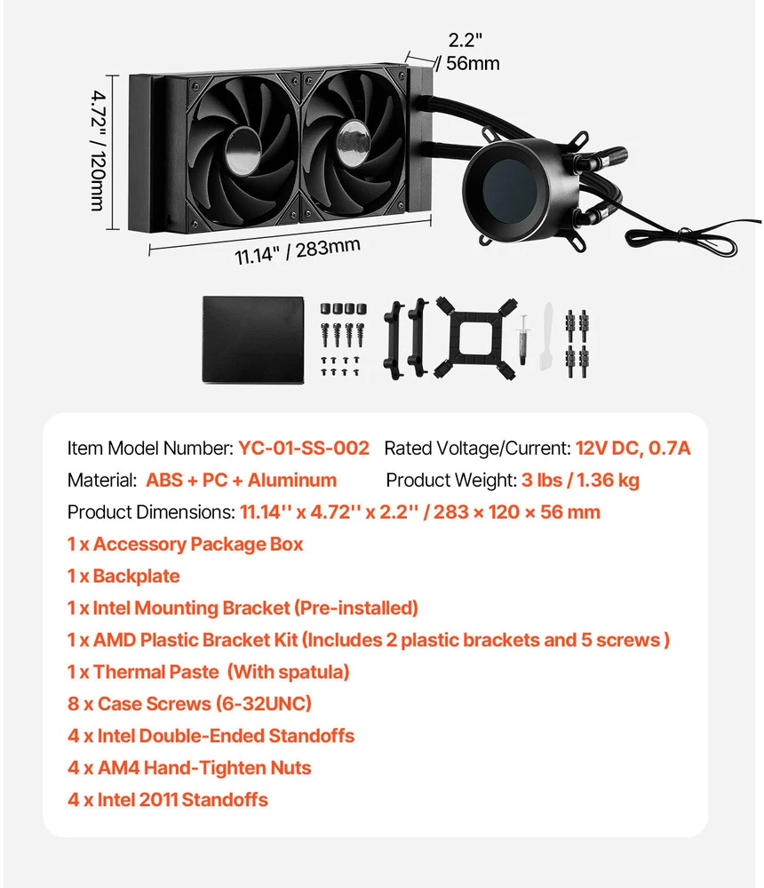 VEVOR Vandens aušintuvas su 120 mm ventiliatoriais Intel AMD