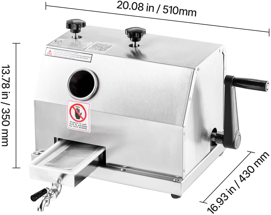 VEVOR Komercinė cukranendrių sulčiaspaudė 50 kg/h 3 ritinėliai