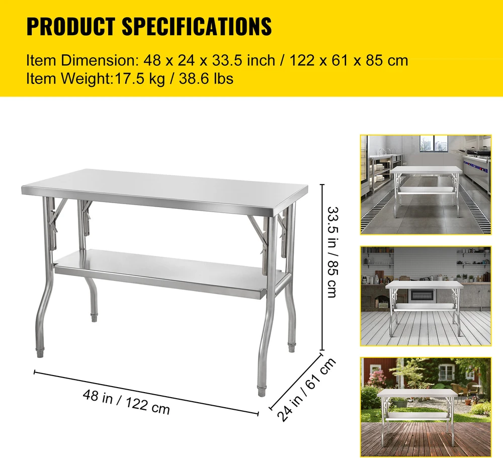 VEVOR Sulankstomas komercinis darbo stalas 122 x 61 cm