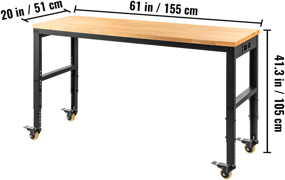 VEVOR Reguliuojamas darbo stalas su ratukais, 155 x 51 cm