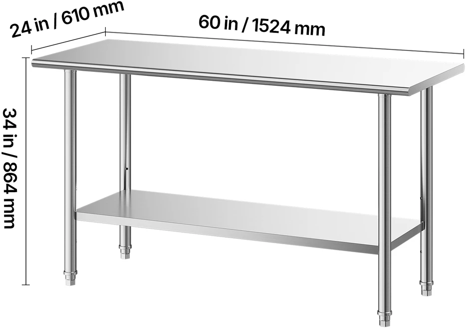 VEVOR Nerūdijančio plieno darbo stalas 61x122 cm