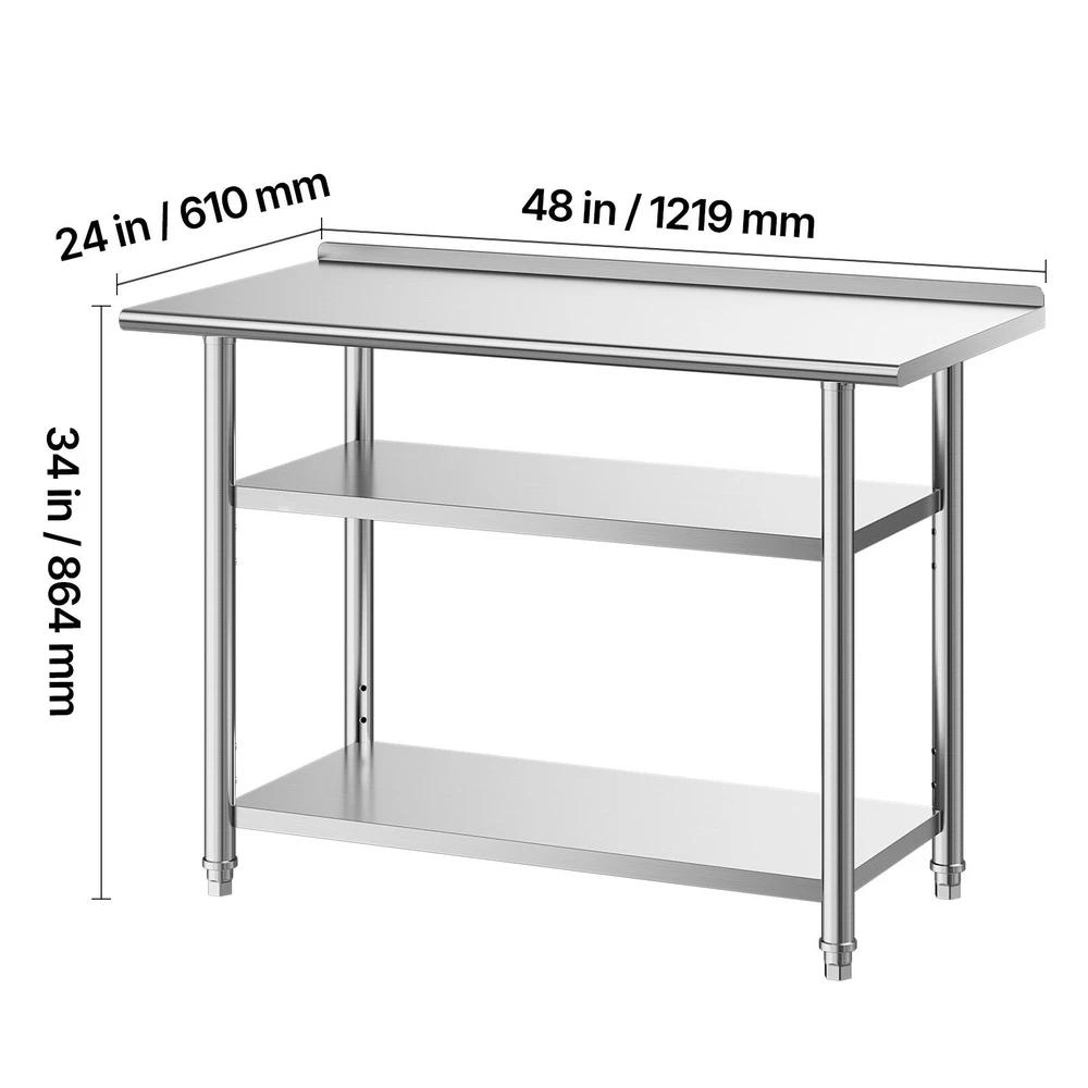 VEVOR Nerūdijančio plieno darbastalis 61x122 cm su 2 lentynomis