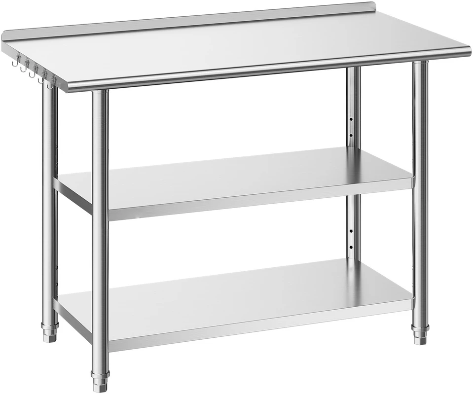 VEVOR Nerūdijančio plieno darbastalis 61x122 cm su 2 lentynomis