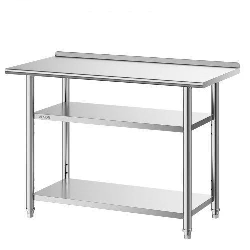 VEVOR Nerūdijančio plieno darbastalis 61x122 cm su 2 lentynomis