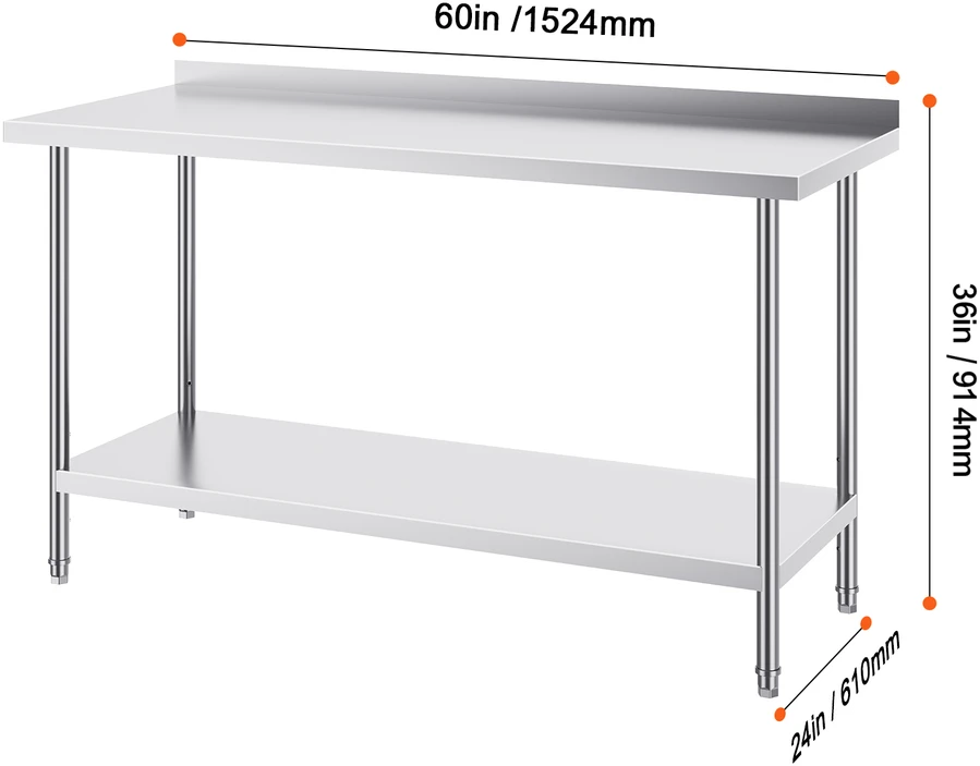 VEVOR Nerūdijančio plieno darbastalis virtuvei 61x152cm