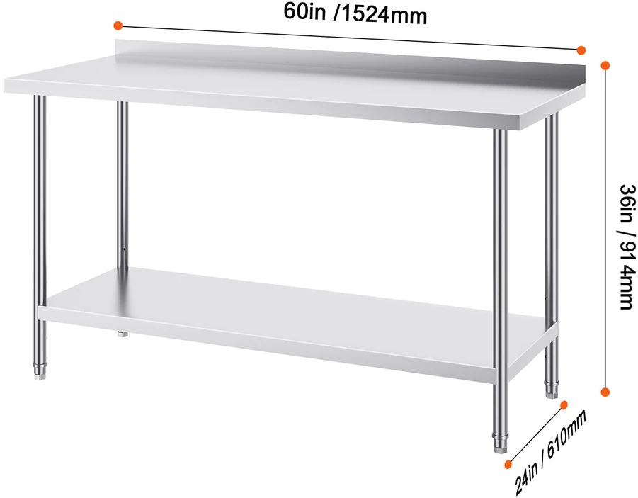 VEVOR Nerūdijančio plieno darbastalis virtuvei 61x152cm