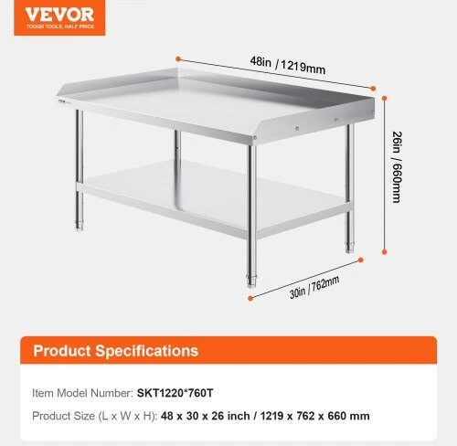 VEVOR Nerūdijančio plieno darbo stalas 76x122 cm