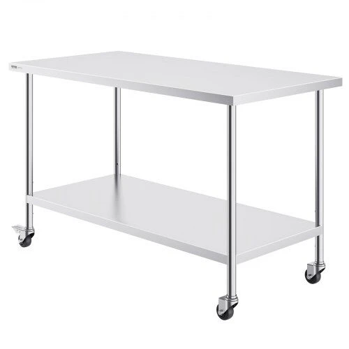 VEVOR nerūdijančio plieno darbastalis 76x152 cm su ratukais