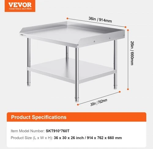 VEVOR Nerūdijančio plieno darbo stalas 76x91x66 cm