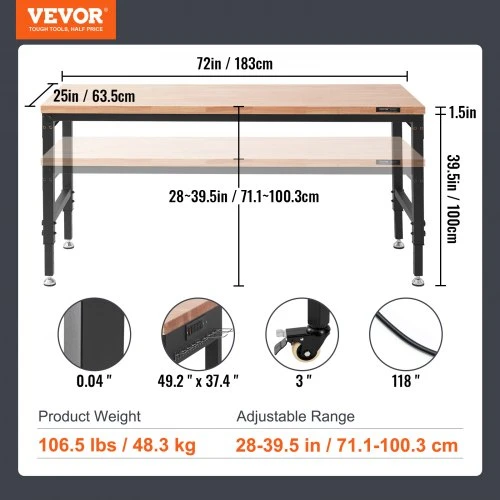 VEVOR Darbastalis su lizdu ir 1361 kg apkrova