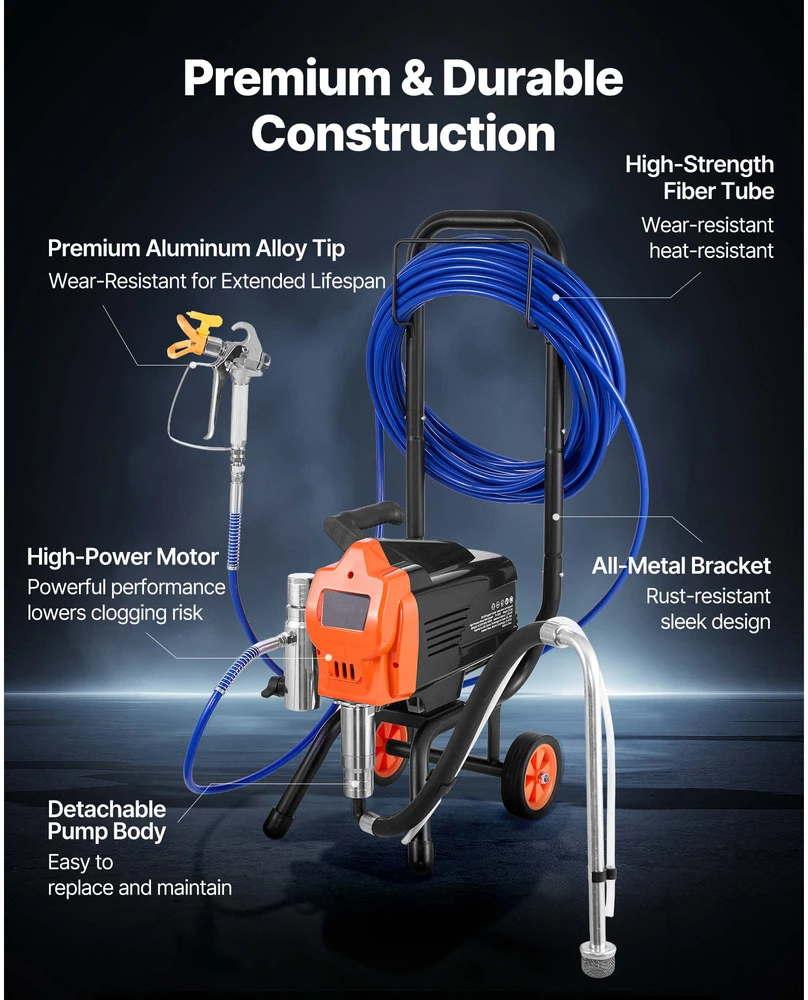 VEVOR Beorė dažymo mašina 1500W, 3300PSI su vežimėliu
