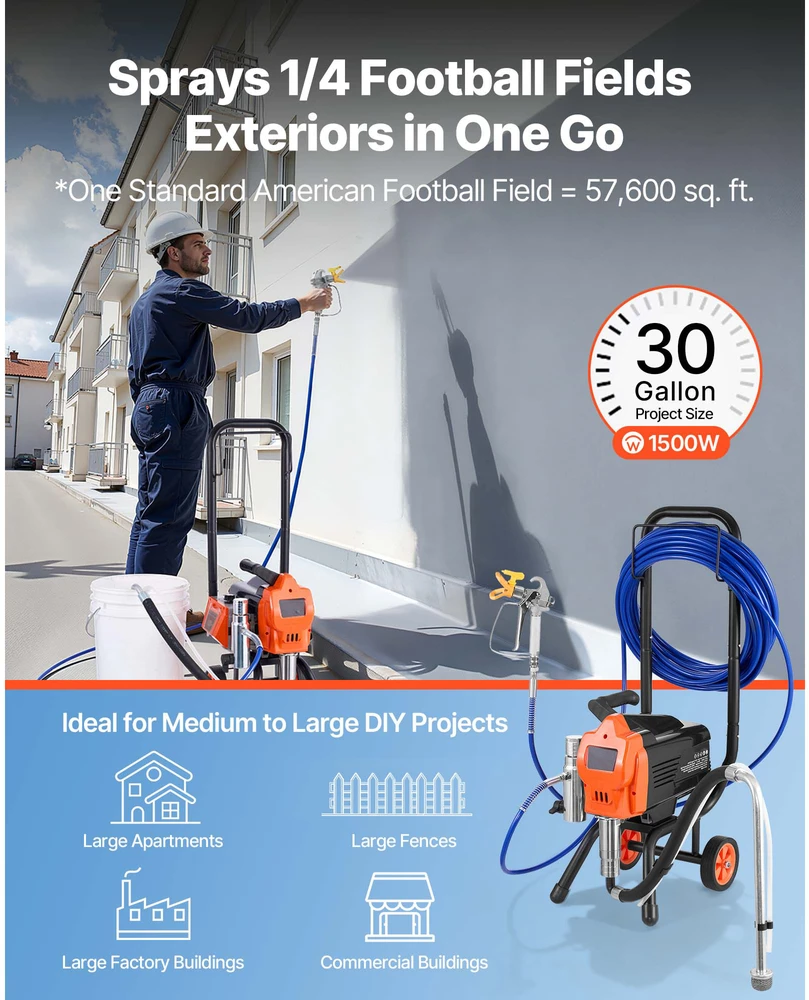 VEVOR Beorė dažymo mašina 1500W, 3300PSI su vežimėliu