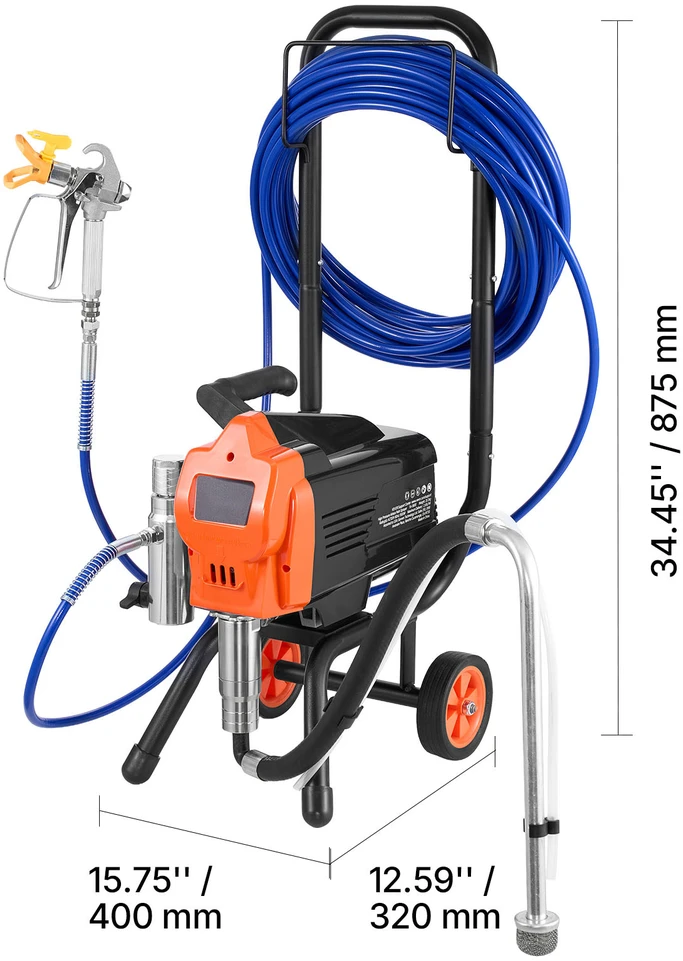 VEVOR Beorė dažymo mašina 1500W, 3300PSI su vežimėliu