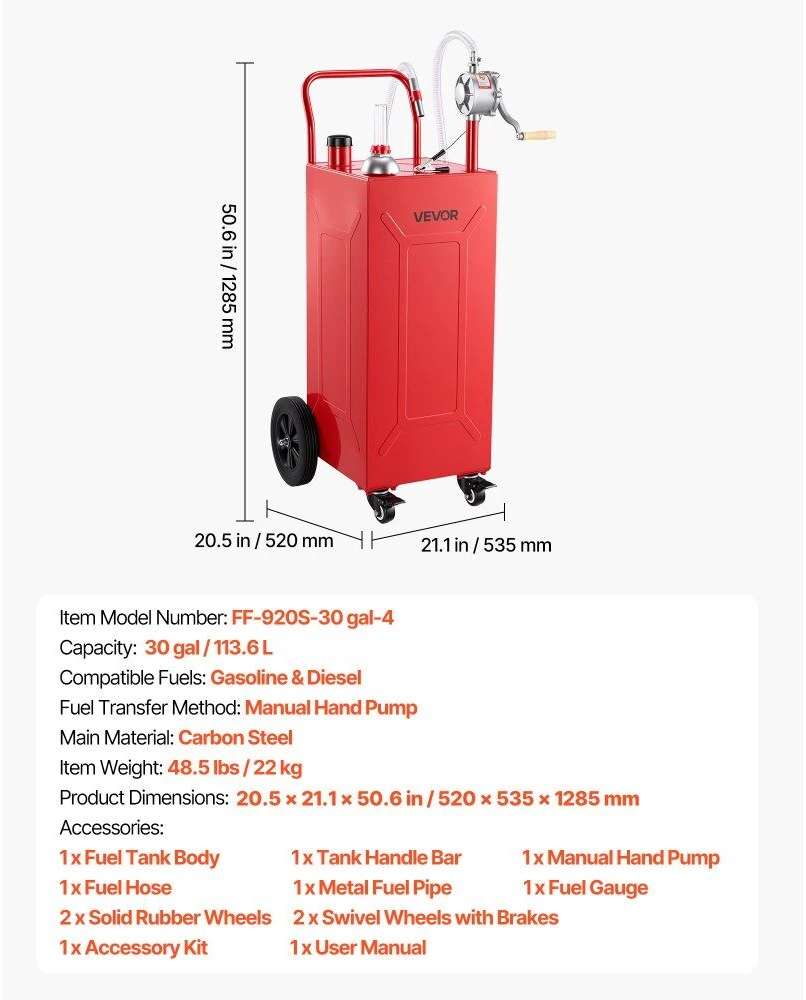 VEVOR 113,6 l degalų vežimėlis su rankine pompa