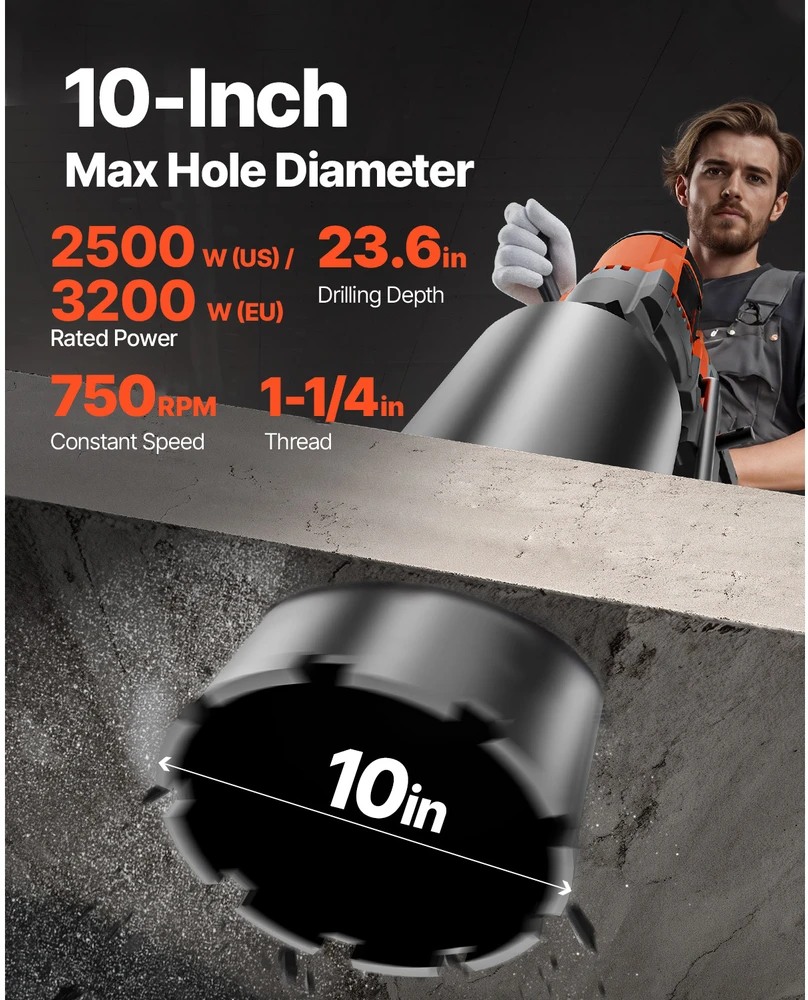 VEVOR Deimantinė gręžimo mašina betonui 3200W 750RPM