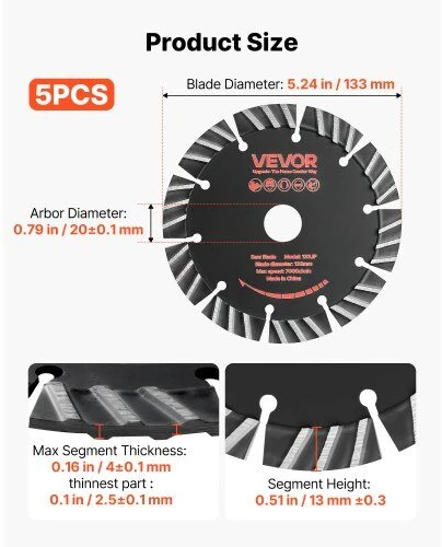 Deimantiniai pjovimo diskai VEVOR 133JP, 133 mm, 5 vnt.