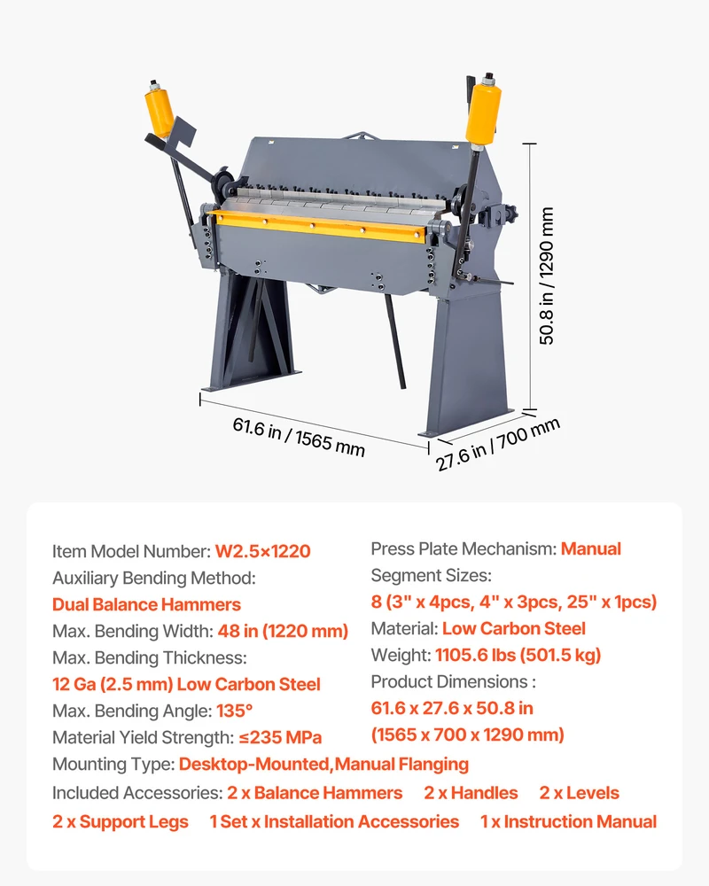 VEVOR Lakštų lenkimo staklės, 1220 mm pločio