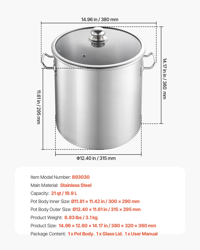 VEVOR Nerūdijančio plieno puodas 19,9 l