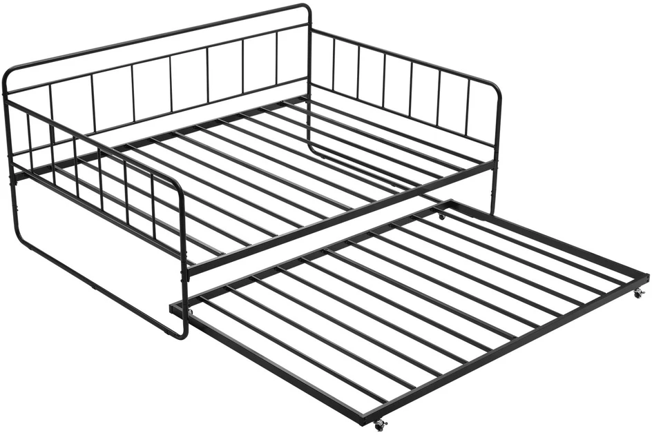 VEVOR Dvigulė metalinė lova su ištraukiama dalimi, 2in1 daugiafunkcinė sofa lova, juoda, svečių lova