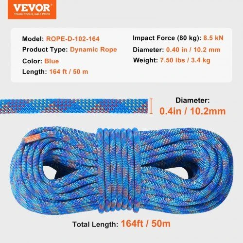 VEVOR 10,2 mm dinaminė laipiojimo virvė 50 m