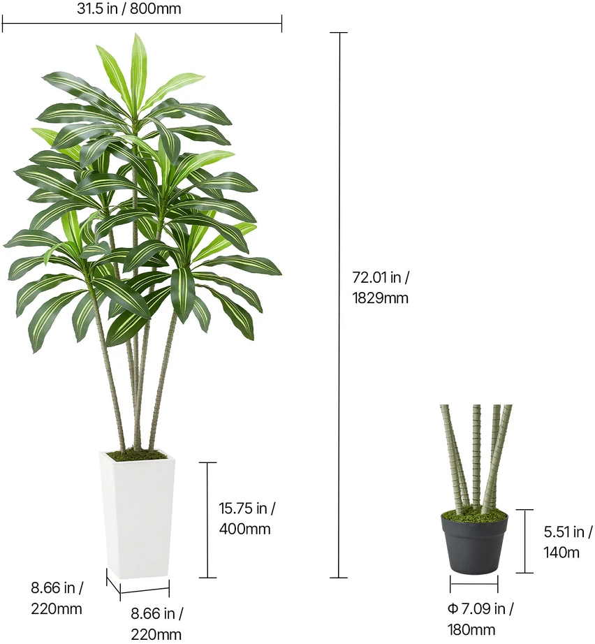 VEVOR Dirbtinė Dracena su baltu vazonu