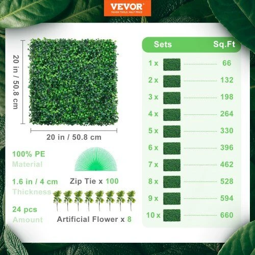 VEVOR Dirbtinės buksmedžio sienelės 24 vienetai 50x50 cm