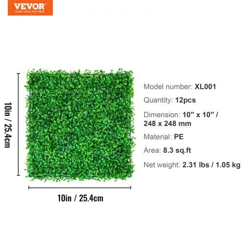 VEVOR Dirbtinės buxus plokštės 12vnt 25cm x 25cm