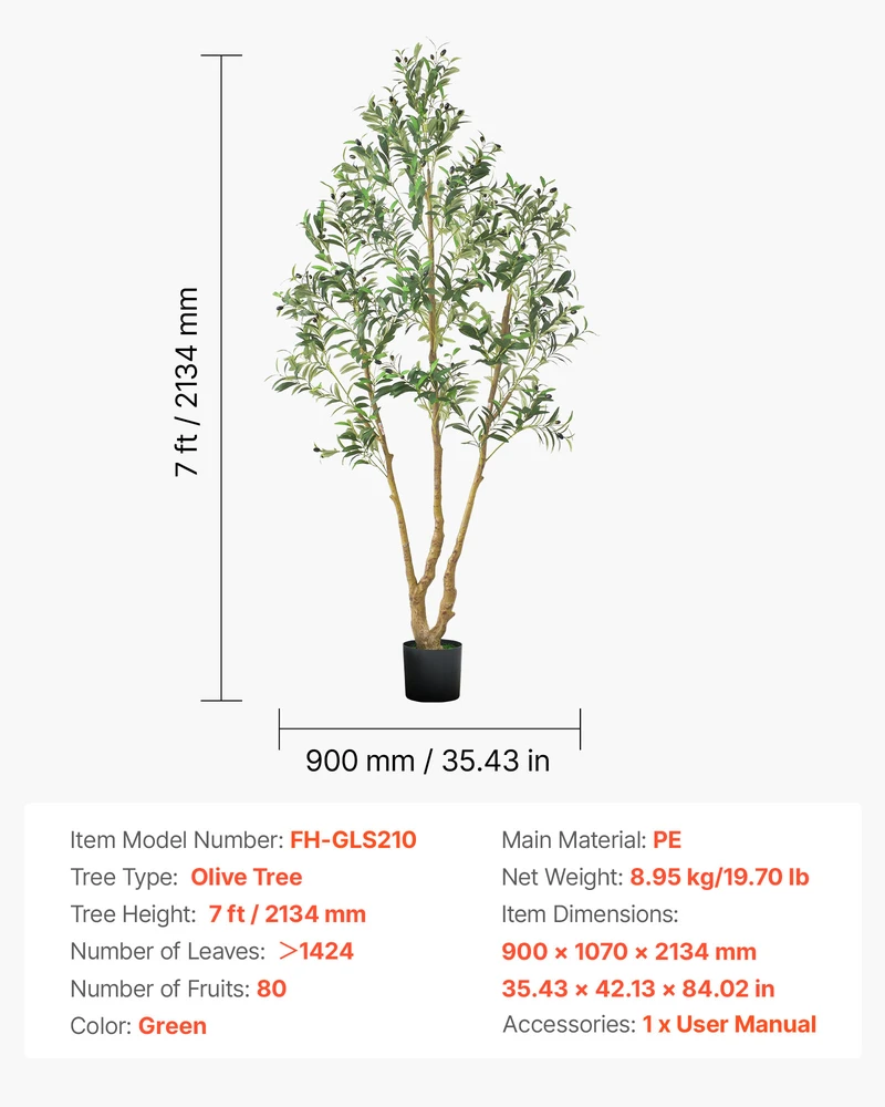 VEVOR 210 cm dirbtinis alyvmedis su vazonu
