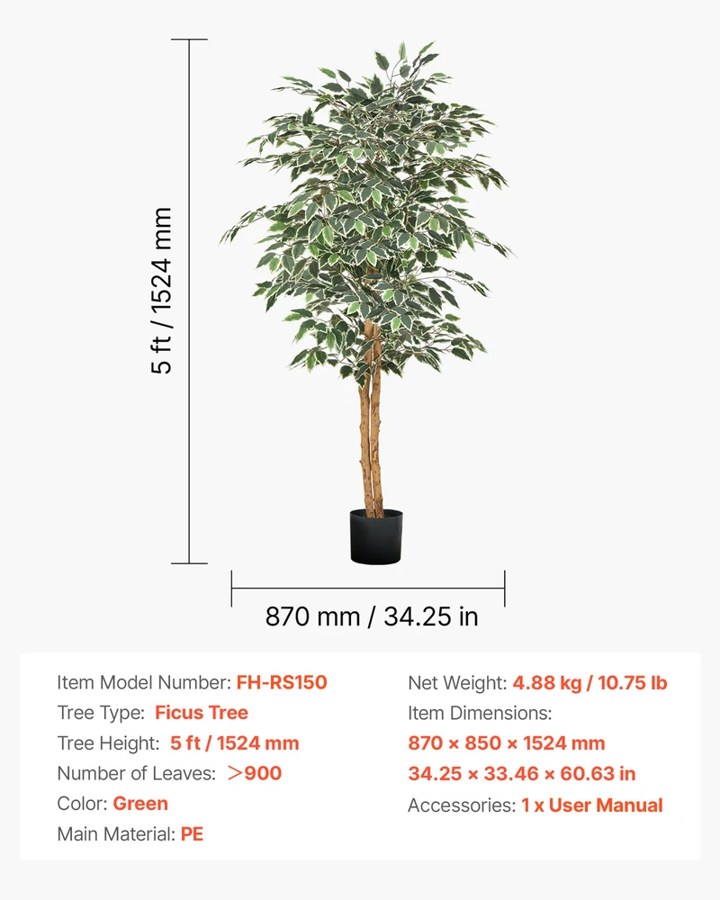 VEVOR 150 cm aukščio dirbtinis fikuso medis