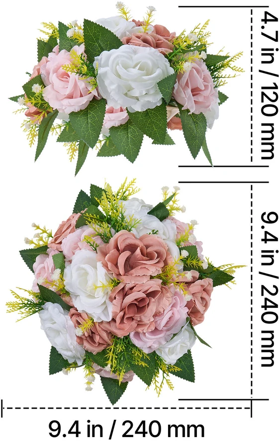 VEVOR gėlių rutuliai vestuviniams centriniams staliukams 24 cm rožinis ir baltas