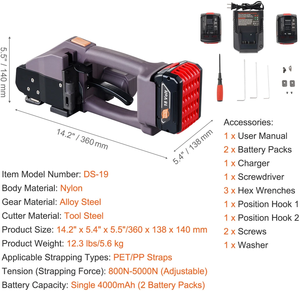 VEVOR Automatinis elektrinis diržų užtraukimo įrankis 1-1,9 cm diržams
