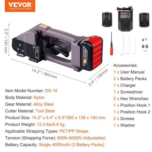 VEVOR Automatinis elektrinis diržų užtraukimo įrankis 1-1,9 cm diržams