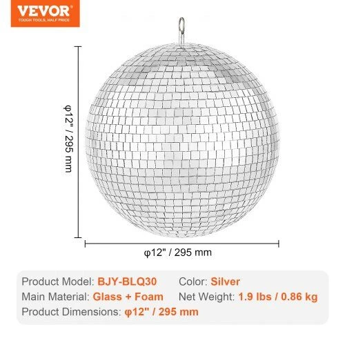 VEVOR Veidrodinis 30 cm disko kamuolys su pakabuku