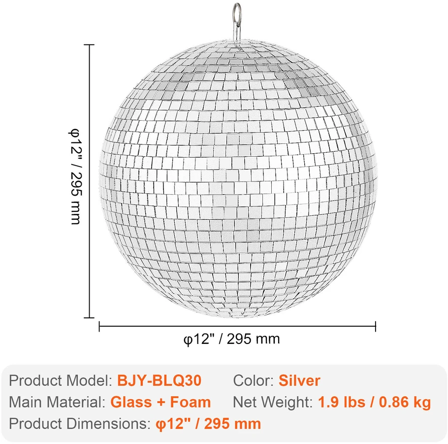 VEVOR Veidrodinis 30 cm disko kamuolys su pakabuku