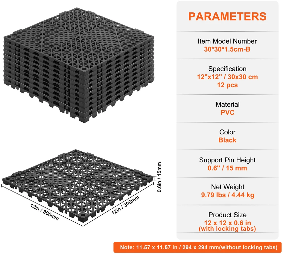 VEVOR Sujungiamos grindų plytelės 30x30 cm PVC, 12 vnt.