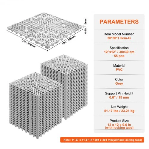 Vevor Modulinės tarpusavyje sujungtos drenažo plytelės, pilka