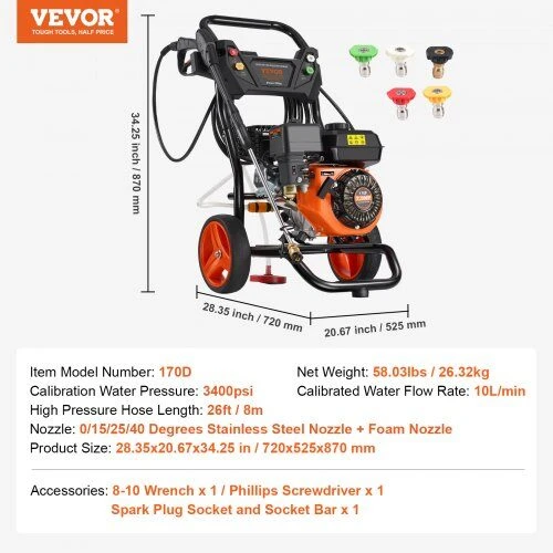 VEVOR Automobilinis aukšto slėgio ploviklis 234 bar 10 l/min