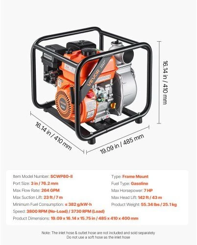 VEVOR Benzininis vandens siurblys 76,2 mm, 264 GPM 7 AG