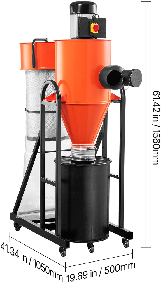 VEVOR Ciklono dulkių surinkėjas, 1,5 AG, 47,32 l talpa