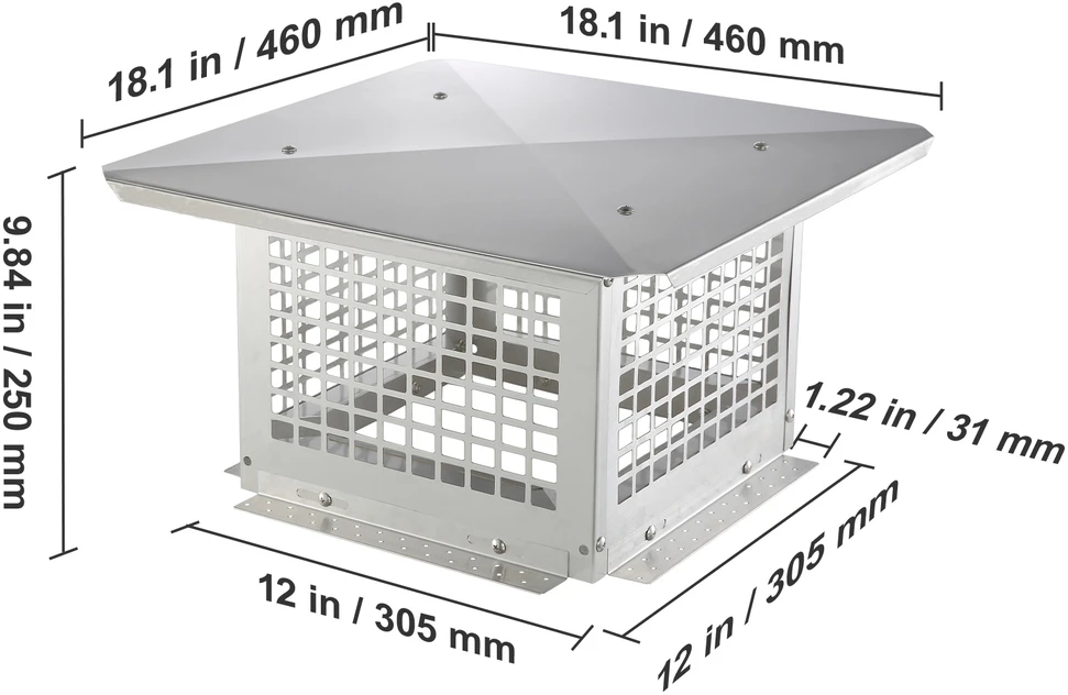 VEVOR dūmtraukio dangtelis 304 x 304 mm nerūdijančio plieno