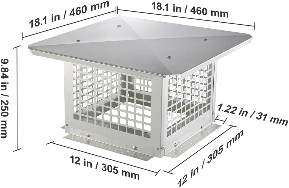 VEVOR dūmtraukio dangtelis 304 x 304 mm nerūdijančio plieno