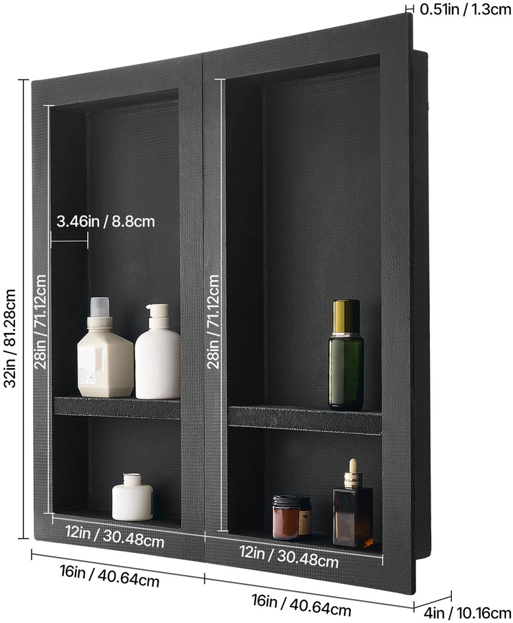 VEVOR Vonios niša 40.6 x 81.3 + 40.6 x 81.3 cm sienos lentyna